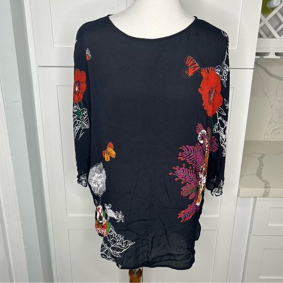 Desigual Women’s Size Medium Butterfly Tiger Floral Print Blouse - Picture 2 of 6